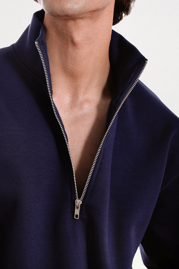 Navy Relaxed Fit Zip-Top Sweatshirt
