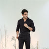 Black Full Sleeves Open Collar Structured Polo Shirt