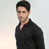 Black Full Sleeves Open Collar Structured Polo Shirt