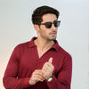 Maroon Full Sleeves Open Collar Structured Polo Shirt