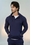 Navy Blue Button-down Pullover Henley Hoodie