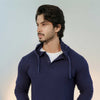 Navy Blue Button-down Pullover Henley Hoodie