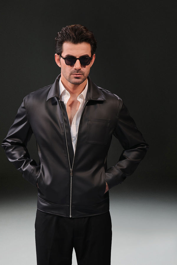 Black Matte Faux Leather Jacket