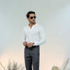 White Full Sleeves Open Collar Structured Polo Shirt
