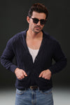 Navy blue Cable Knit Shawl Cardigan Sweater