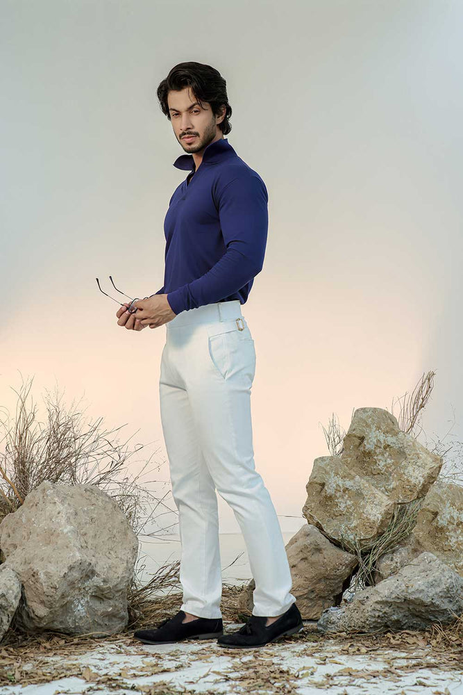Navy Blue Full Sleeves Open Collar Structured Polo Shirt