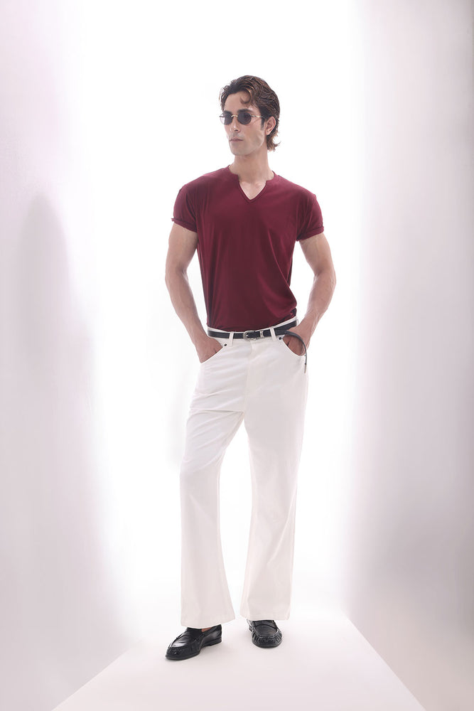 White Soft Cotton Bootcut Trousers