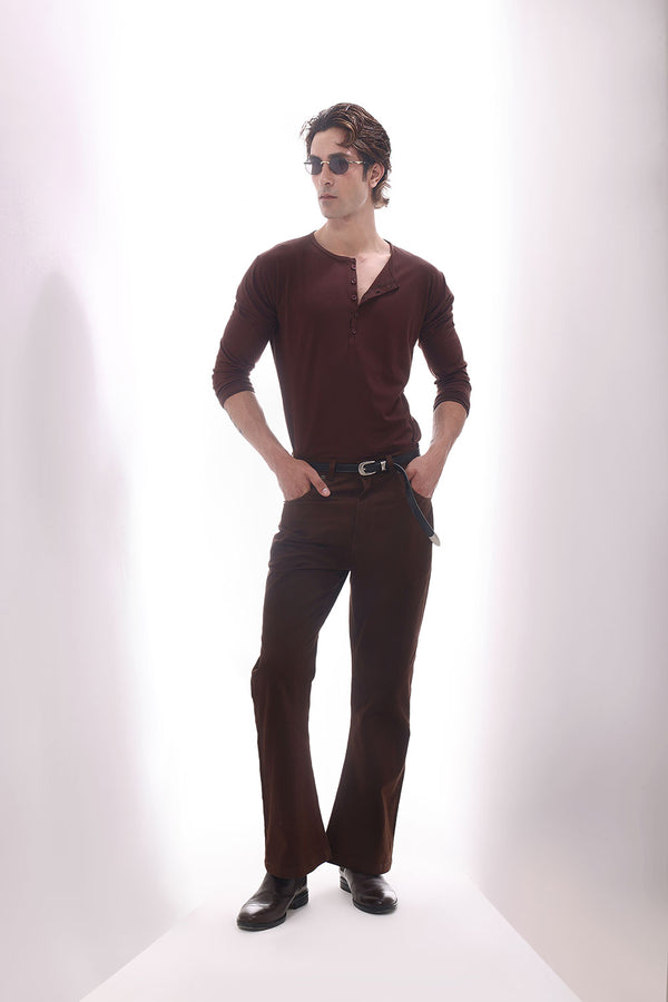 Brown Soft Cotton Bootcut Trousers