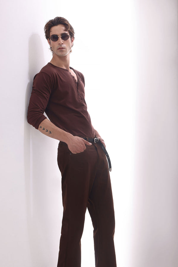 Brown Soft Cotton Bootcut Trousers