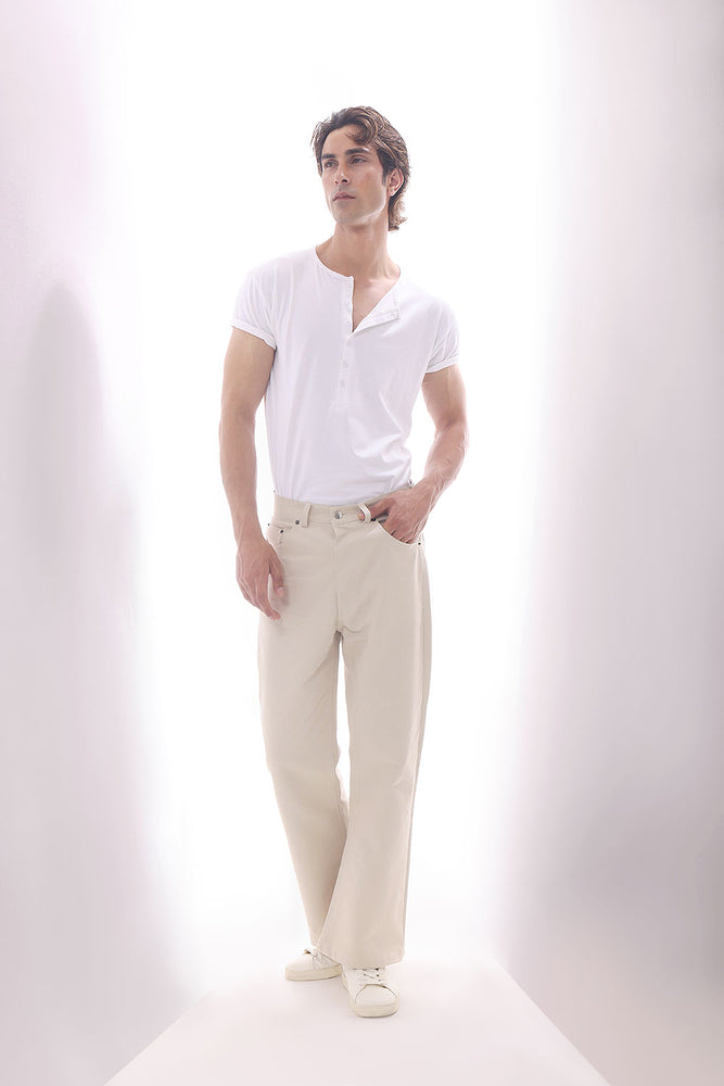 Ecru Soft Cotton Bootcut Trousers