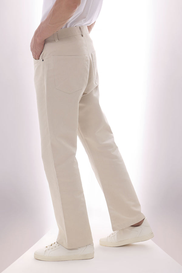 Ecru Soft Cotton Bootcut Trousers