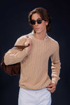 Beige Crew Neck Cable Knit Sweater