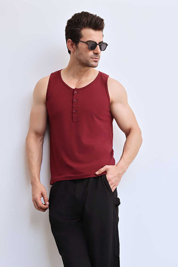 Maroon Organic Henley Vest