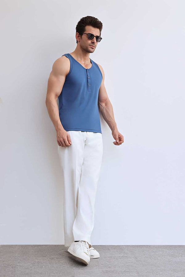 Teal Organic Henley Vest