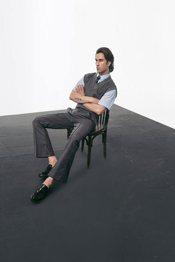 Charcoal Flared Pants With Seam Detail