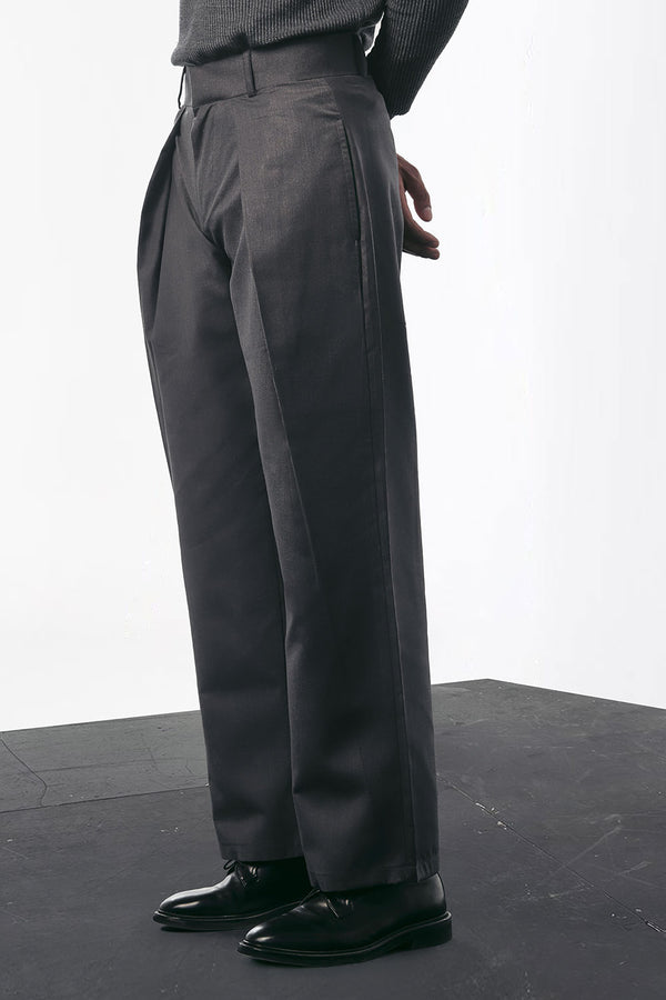 Charcoal Ultra Cross Pleated Wide Leg Trousers