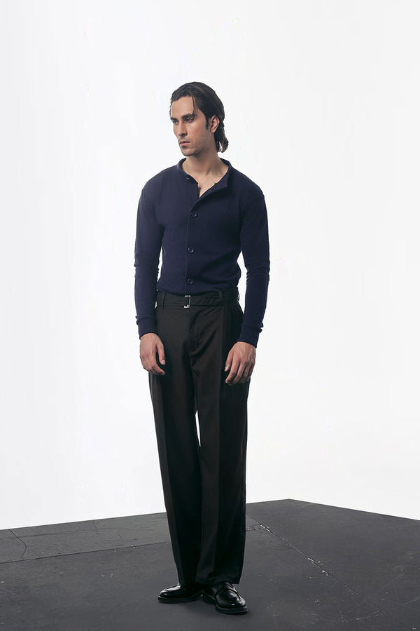 Black Relaxed Fit Pleated Trouser With Belt