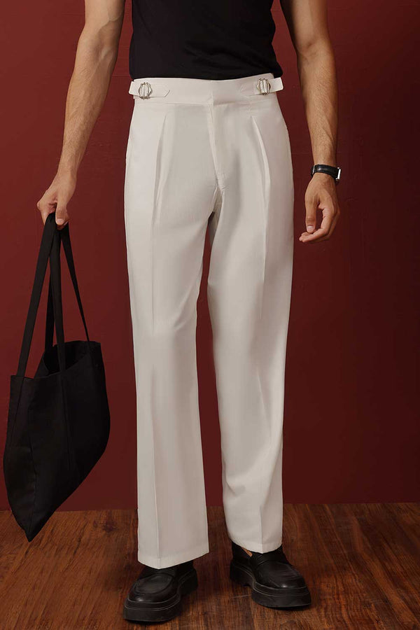 White Front Single Pleated Wide Leg Trouser
