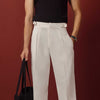 White Front Single Pleated Wide Leg Trouser