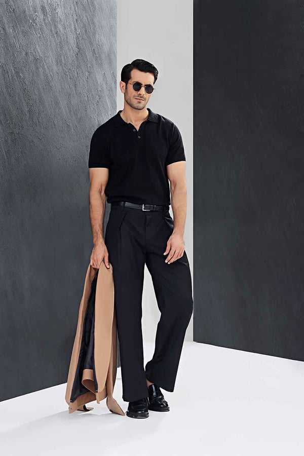 Black Fine Knit Polo