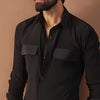 Black Viscose Dress Shirt With Chest Pockets