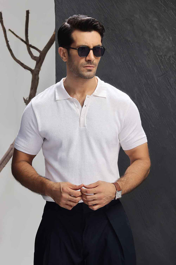 White Fine Knit Polo