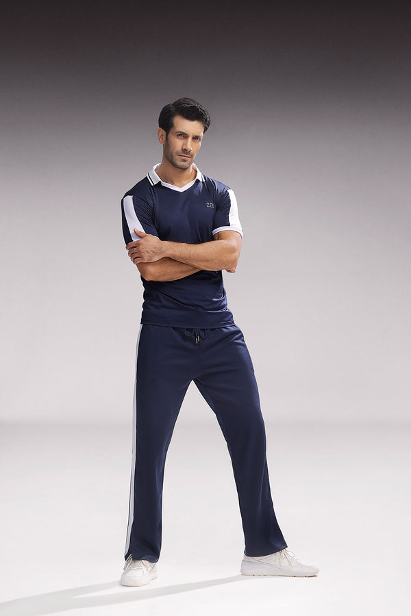 Blue Tricot Split Hem Jogger