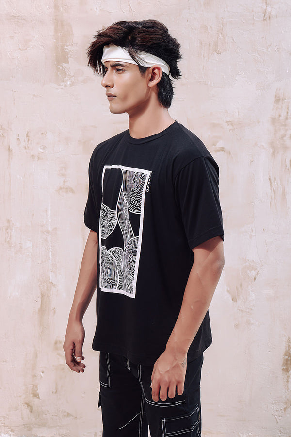 Black Abstract Printed Oversized T-Shirt
