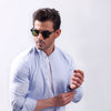 Sky Blue Linen With Stand-Up Collar Shirt