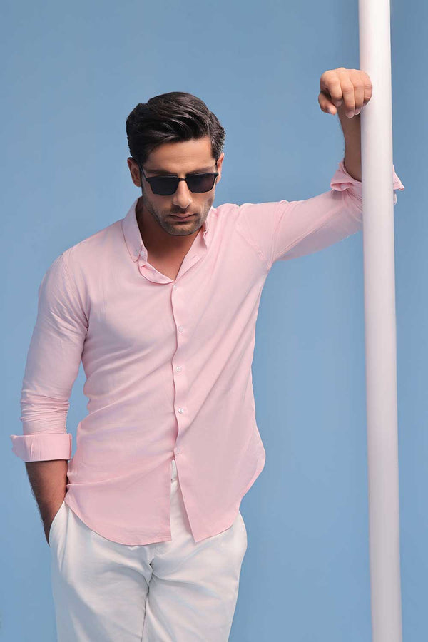 Pink Linen Regular Fit Shirt