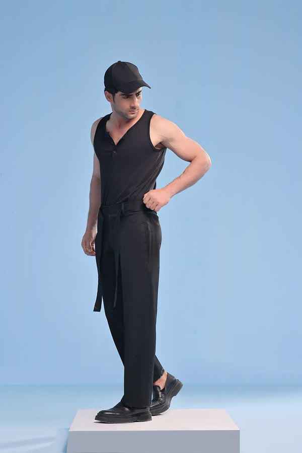 Black Organic Henley Vest