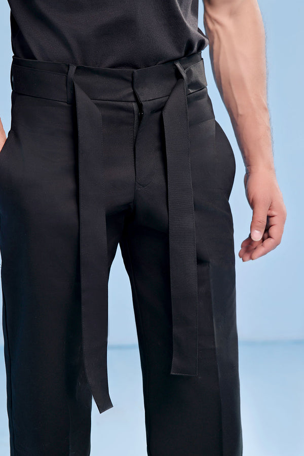 Black Wide Leg Chino with Removable Belt
