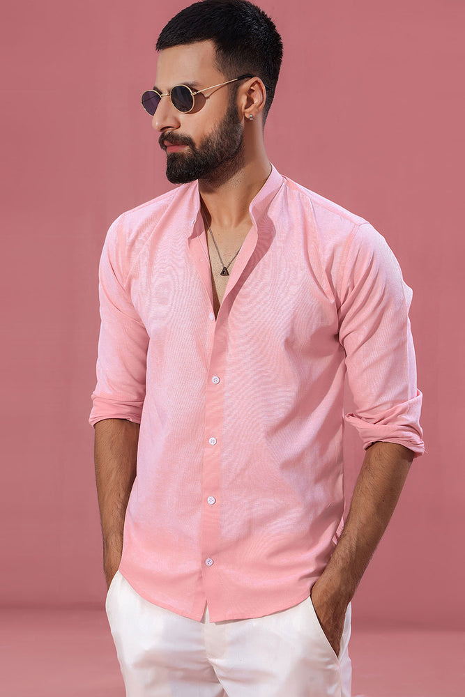 Peach Linen With Stand-Up Collar Shirt
