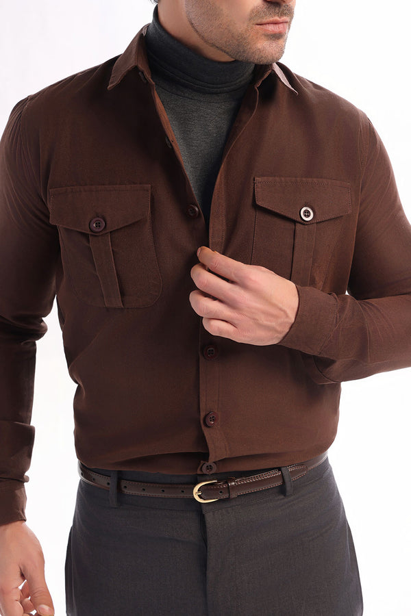 Brown Suede Double Pocket Shirt