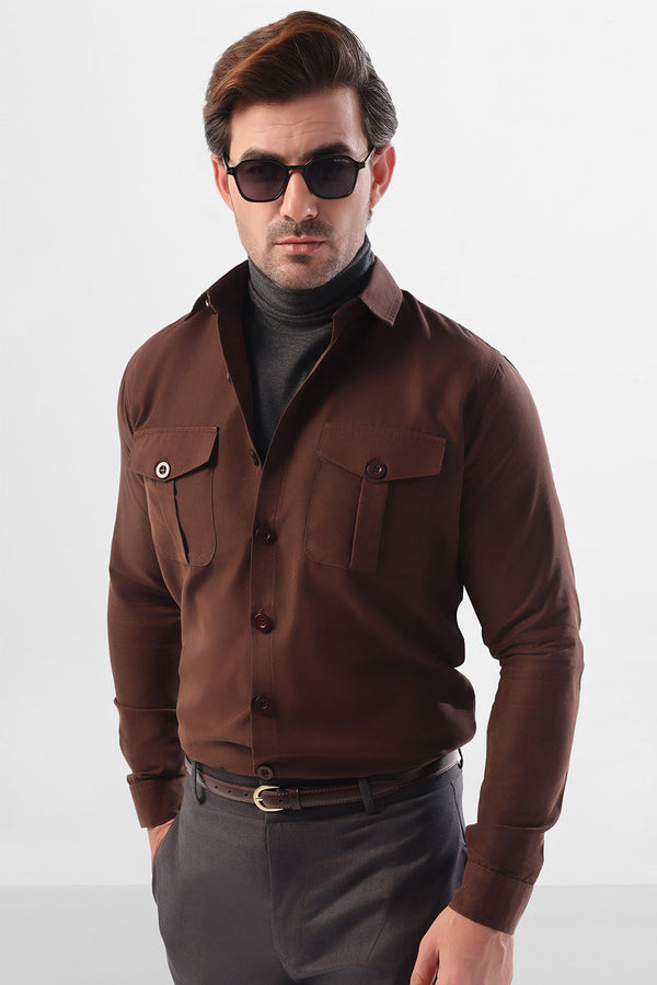 Brown Suede Double Pocket Shirt