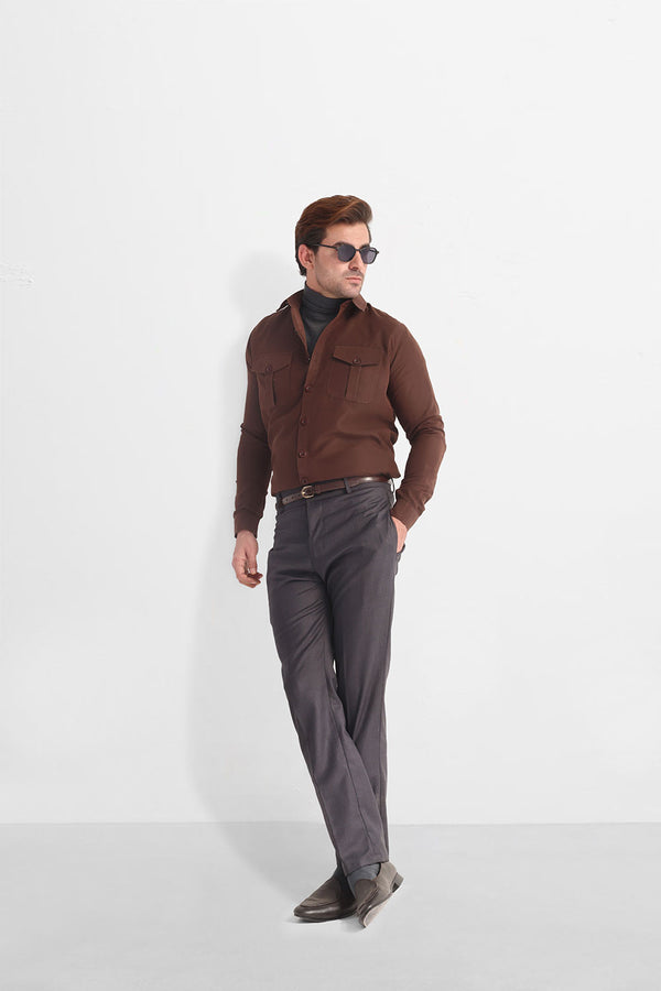 Brown Suede Double Pocket Shirt