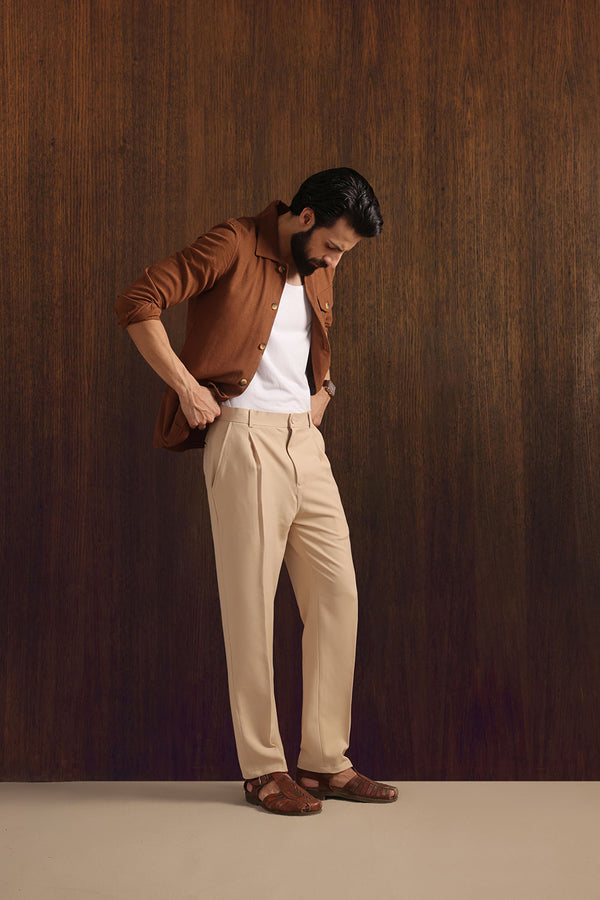 Premium Beige Viscose Lux Pleated Trouser