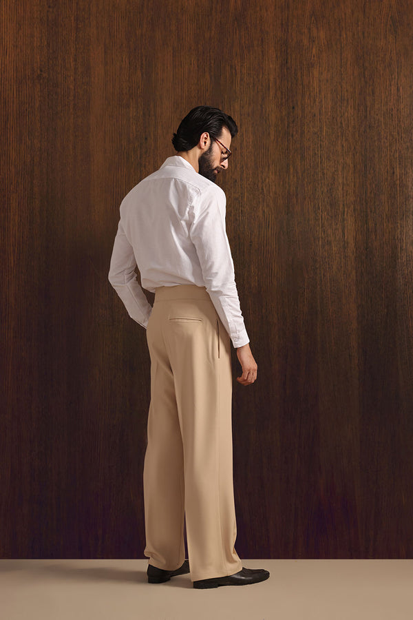 Beige Viscose Lux Wide-Leg Trouser with Front Buckle