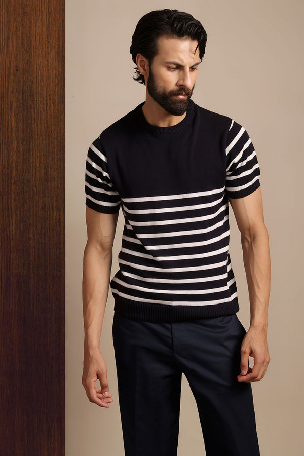 Dark Navy Nautical Knit T-Shirt