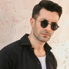 Black Plisse Half Button Down Shirt