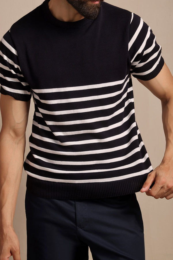 Dark Navy Nautical Knit T-Shirt