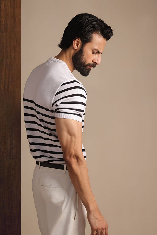 White Nautical Knit T-Shirt