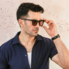 Navy Blue Plisse Half Button Down Shirt