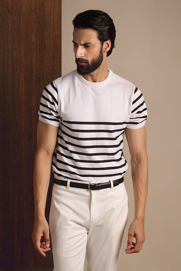White Nautical Knit T-Shirt