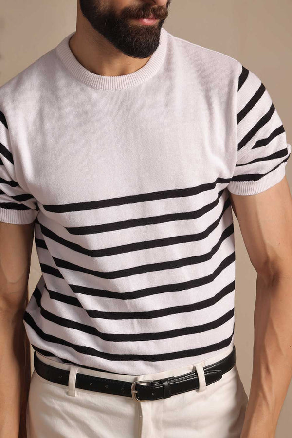 White Nautical Knit T-Shirt
