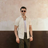 Cream Plisse Half Button Down Shirt
