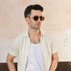 Cream Plisse Half Button Down Shirt