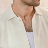 Cream Plisse Half Button Down Shirt