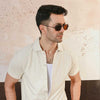 Cream Plisse Half Button Down Shirt