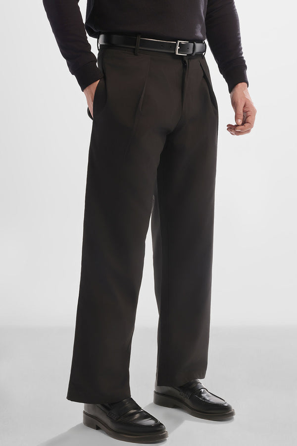 Black Cross Pleated Wide Leg Trousers